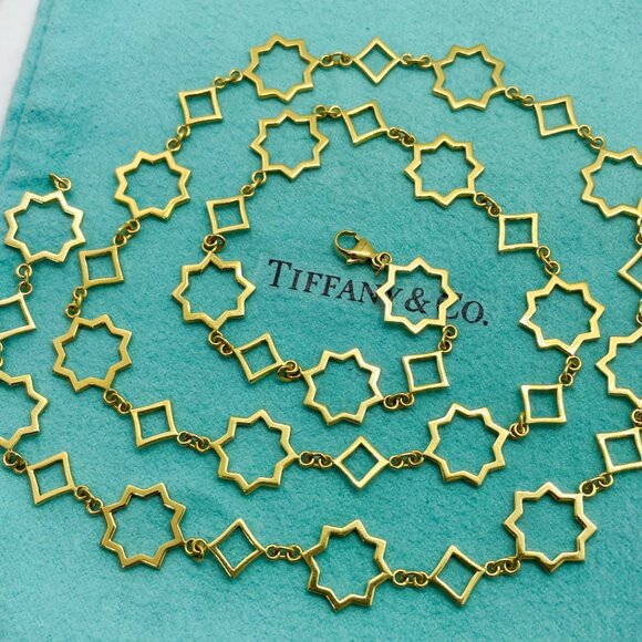 Tiffany & Co. 18K Yellow Gold Picasso Marrakesh Star Cutout Link Necklace 24" - Picture 7 of 14